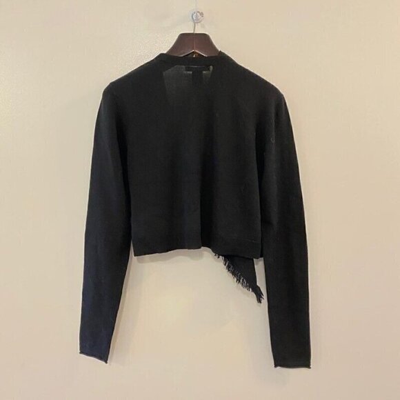 NEW Nanette Lepore Women's Fringey Sweater Shrug Black Merino Wool Large - Picture 2 of 6
